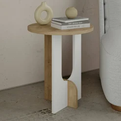 Tavolino soggiorno rettangolare rovere e bianco 40x40x47h cm - Bret