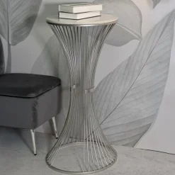 Tavolino soggiorno rotondo argento 50x50x100h cm - Merli
