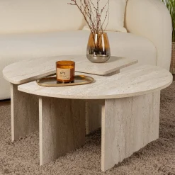 Tavolini Da Salotto > Dmora Tavolino soggiorno rotondo 90x90x41h cm - Tairn Beige