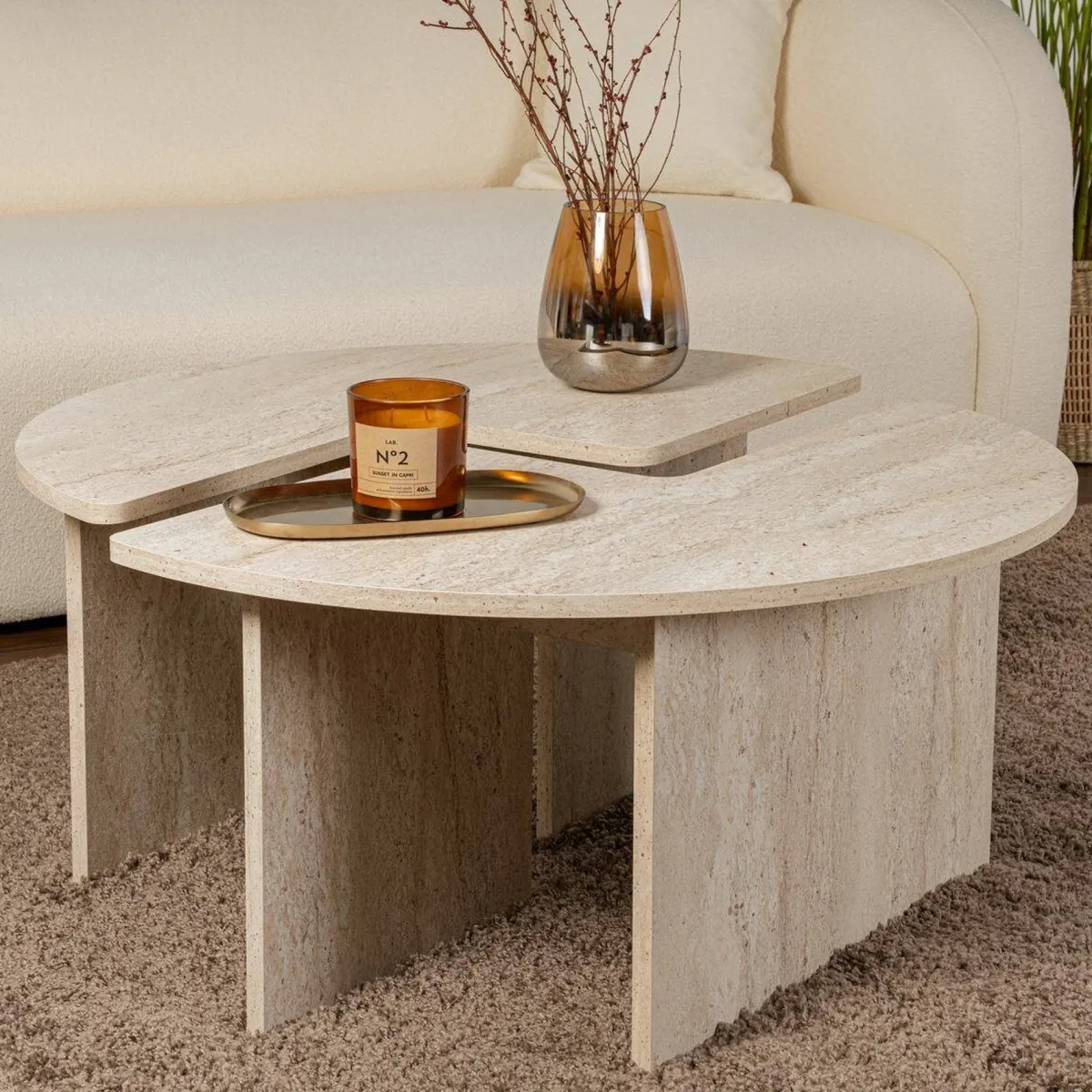 Tavolini Da Salotto > Dmora Tavolino soggiorno rotondo 90x90x41h cm - Tairn Beige