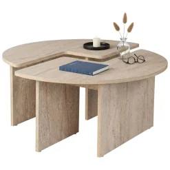 Tavolini Da Salotto > Dmora Tavolino soggiorno rotondo 90x90x41h cm - Tairn Beige