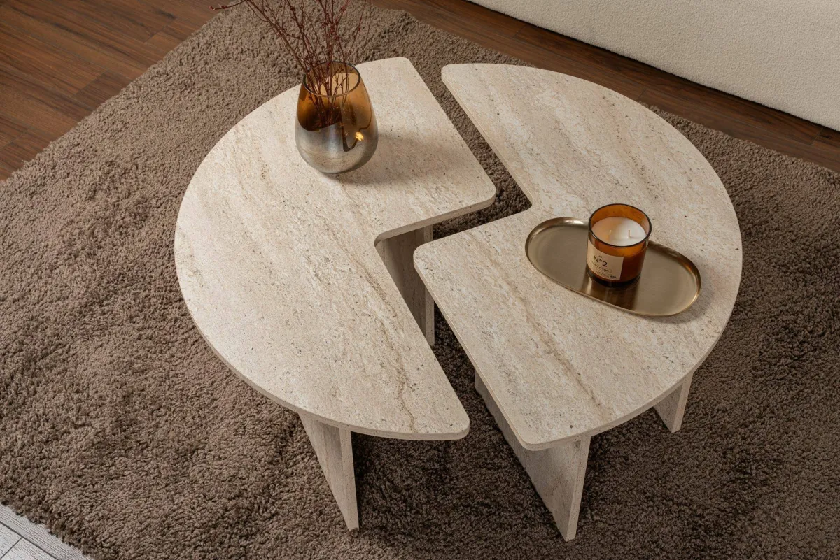 Tavolini Da Salotto > Dmora Tavolino soggiorno rotondo 90x90x41h cm - Tairn Beige