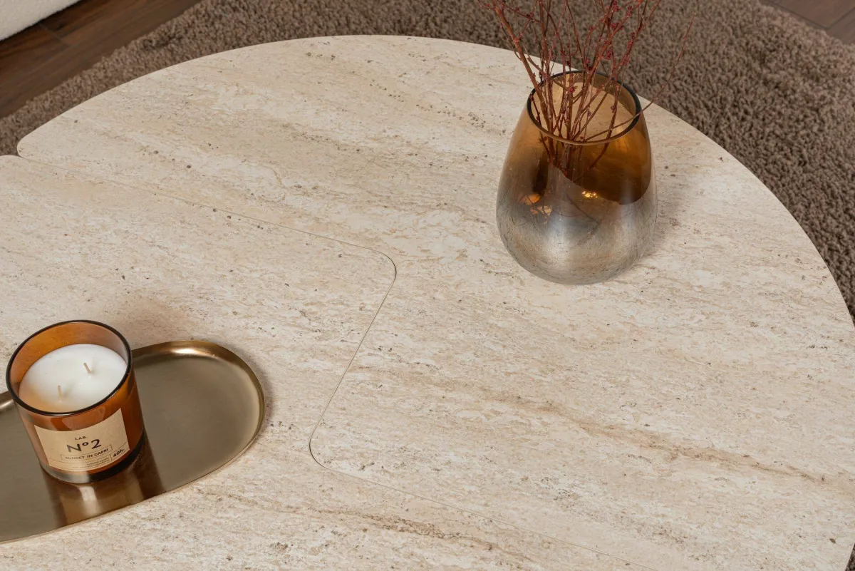 Tavolini Da Salotto > Dmora Tavolino soggiorno rotondo 90x90x41h cm - Tairn Beige
