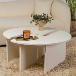 Tavolino soggiorno rotondo bianco larice 90x90x41h cm - Tairn