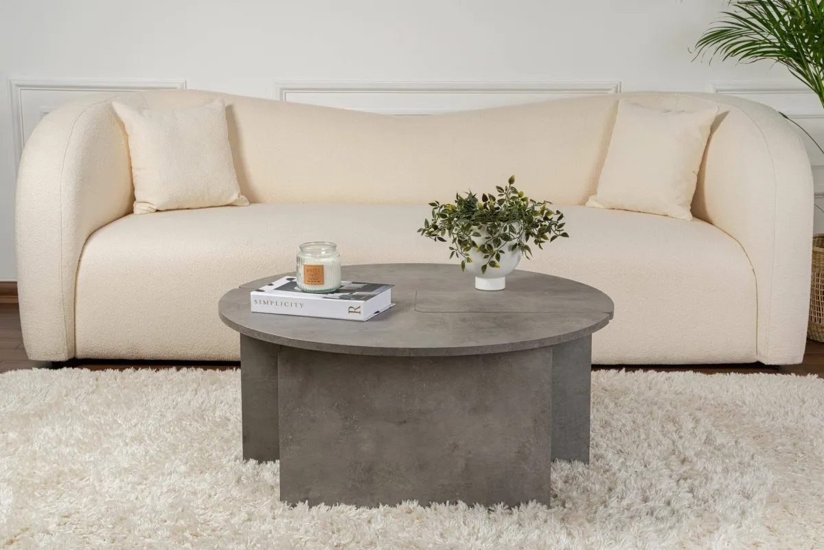 Tavolini Da Salotto > Dmora Tavolino soggiorno rotondo 90x90x41h cm - Tairn Grigio