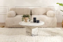 Tavolini Da Salotto > Dmora Tavolino soggiorno rotondo marmo 80x80x45h cm - Tamlin Bianco Marmo