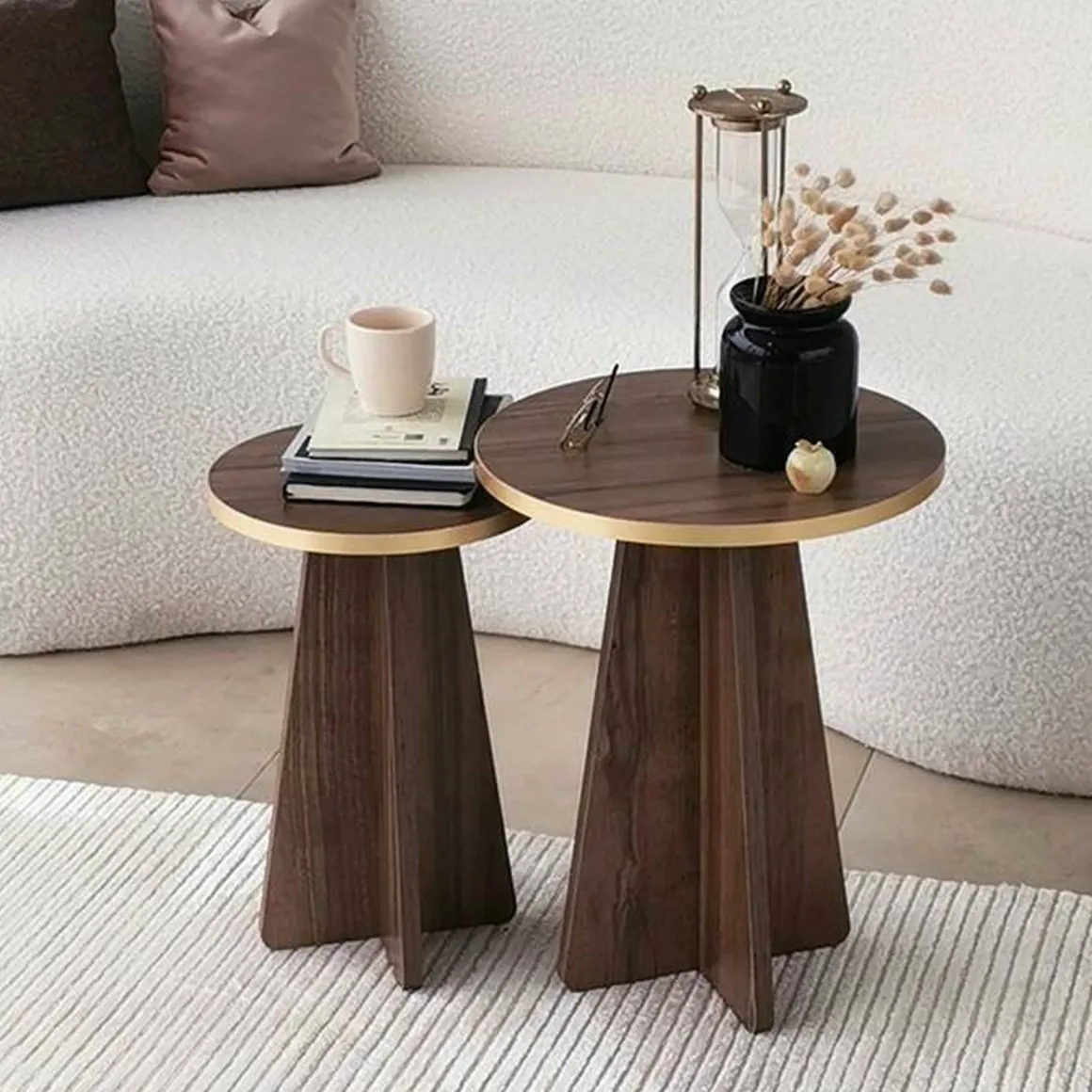Tavolini Da Salotto|Salotto > Dmora Tavolino soggiorno rotondo oro e noce 60x60x40h cm - Armanda Marrone Noce, Oro