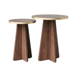 Tavolini Da Salotto|Salotto > Dmora Tavolino soggiorno rotondo oro e noce 60x60x40h cm - Armanda Marrone Noce, Oro