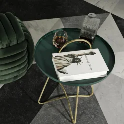 Tavolino soggiorno rotondo verde e oro 45x45x59h cm - Nigra