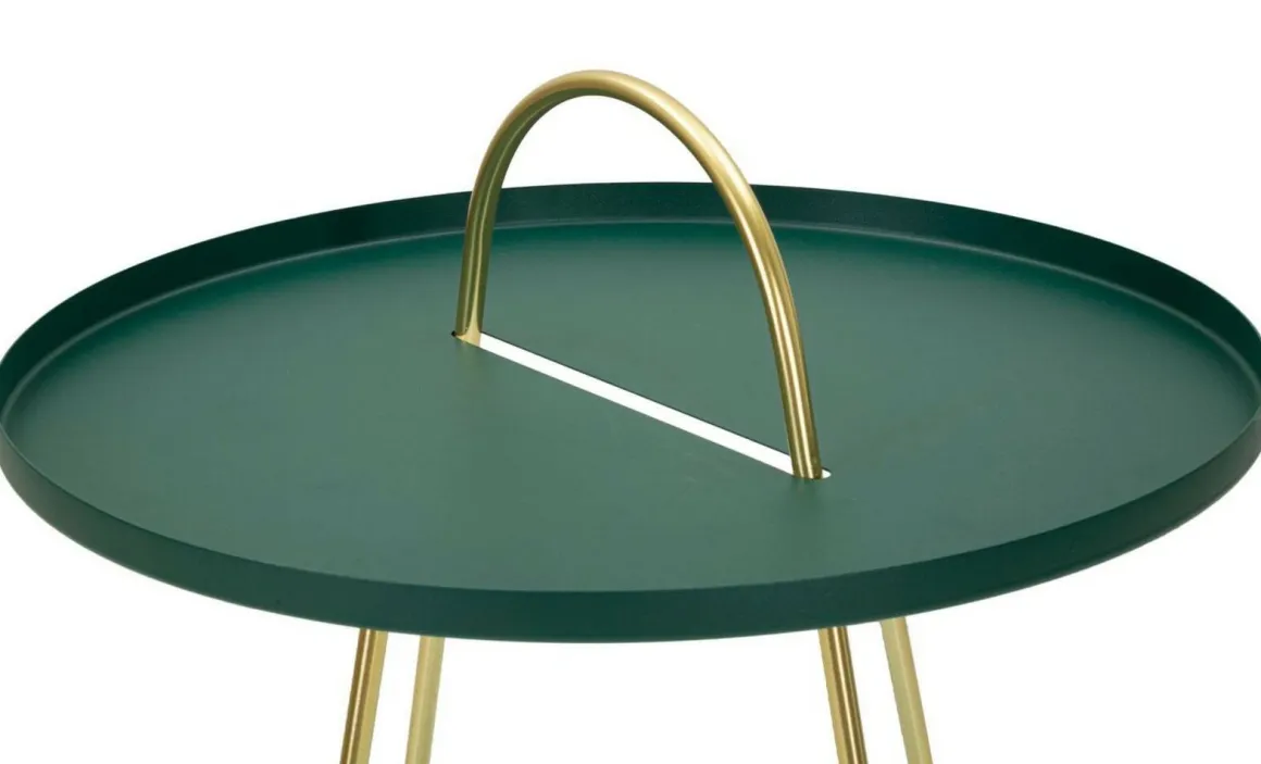 Tavolino soggiorno rotondo verde e oro 45x45x59h cm - Nigra