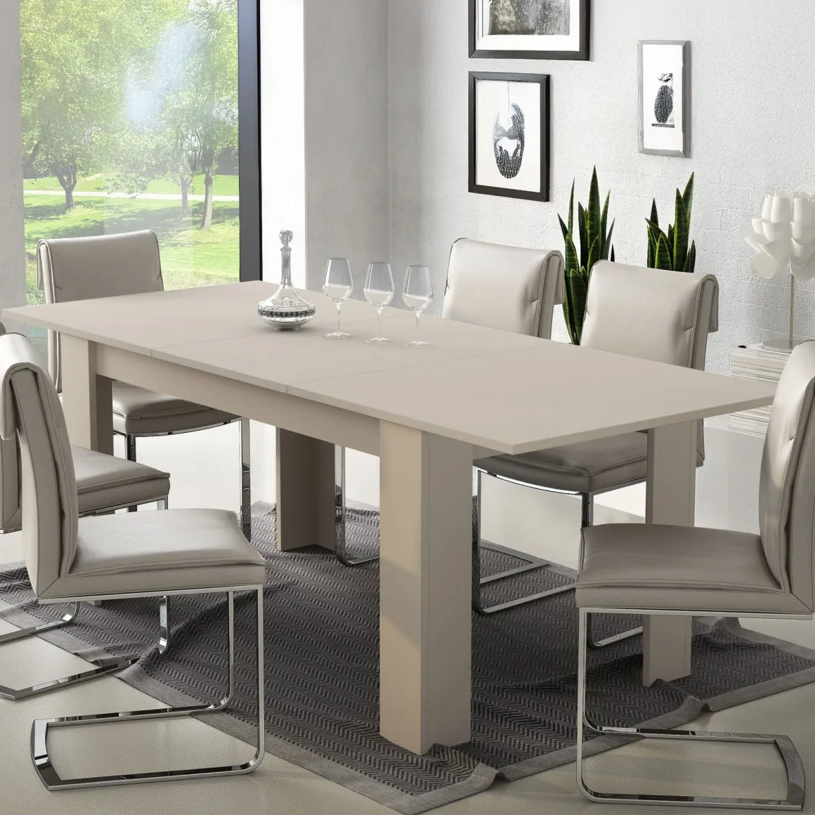 Tavoli Allungabili > Dmora Tavolo Allungabile Beige Allungabile Meccanismo Estensione Allunga Centrale 220x90x75h cm, Lunghezza Massima 220 cm - Campora Beige Cashmere