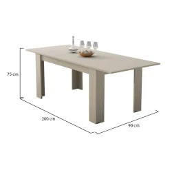 Tavoli Allungabili > Dmora Tavolo Allungabile Beige Allungabile Meccanismo Estensione Allunga Centrale 220x90x75h cm, Lunghezza Massima 220 cm - Campora Beige Cashmere