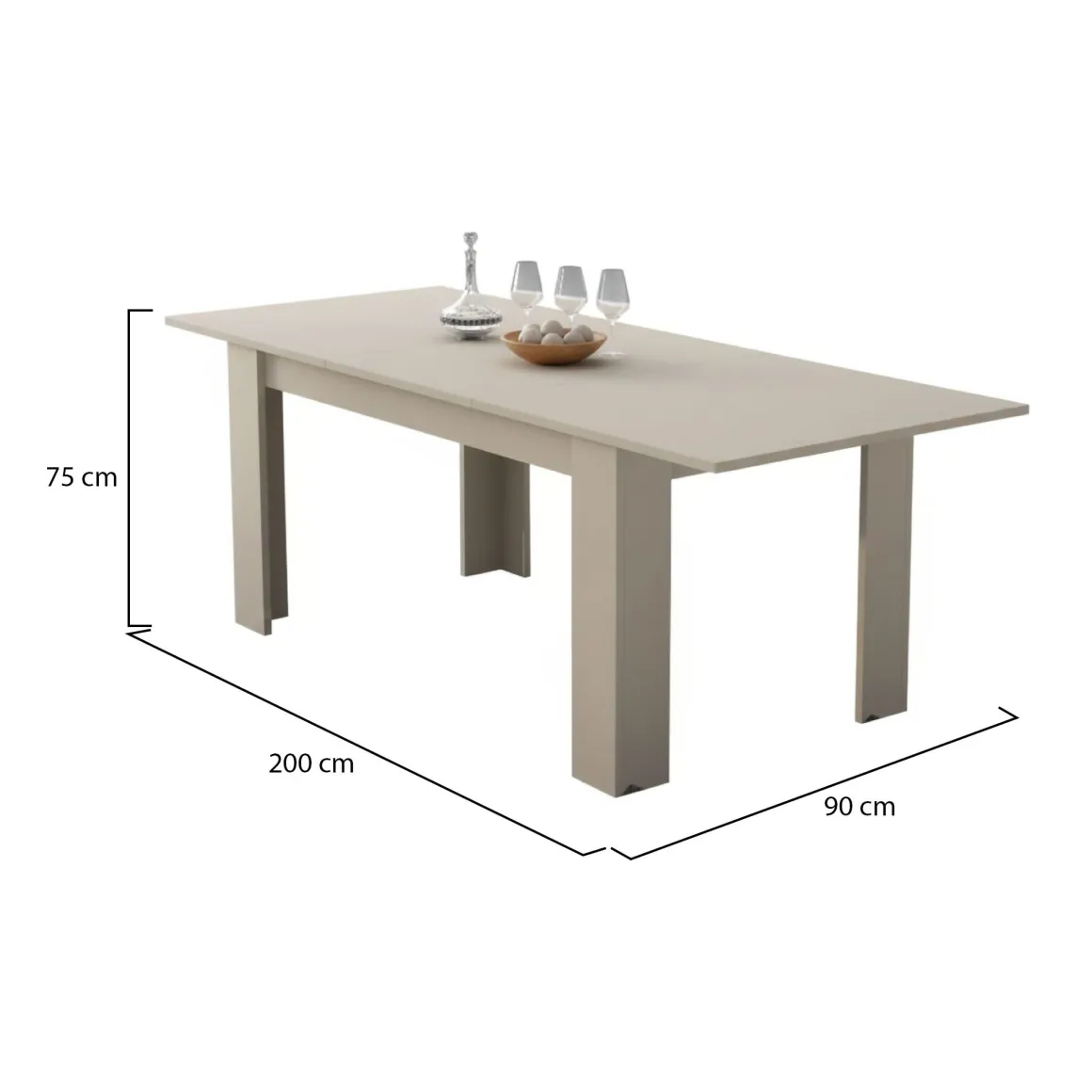 Tavoli Allungabili > Dmora Tavolo Allungabile Beige Allungabile Meccanismo Estensione Allunga Centrale 220x90x75h cm, Lunghezza Massima 220 cm - Campora Beige Cashmere