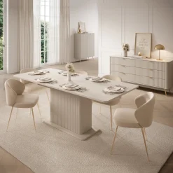 Tavoli Allungabili > Dmora Tavolo Allungabile 8 Posti Allungabile 160x90x75h cm, Meccanismo Estensione Allunga Centrale - Kariteni Beige