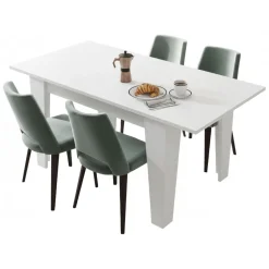 Tavoli Allungabili > Dmora Tavolo Allungabile Allungabile Meccanismo Estensione Allunga Centrale 160x80x78h cm, Lunghezza Massima 160 cm - Pizzoli Bianco