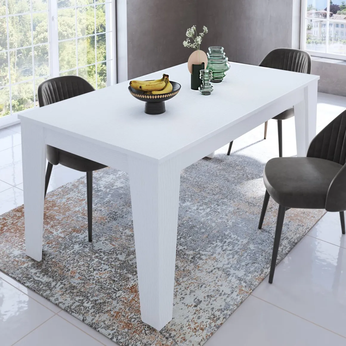Tavolo Allungabile Bianco Allungabile Meccanismo Estensione Allunga Centrale 220x88x78h cm, Lunghezza Massima 220 cm - Sassetta