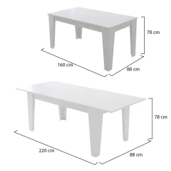 Tavolo Allungabile Bianco Allungabile Meccanismo Estensione Allunga Centrale 220x88x78h cm, Lunghezza Massima 220 cm - Sassetta