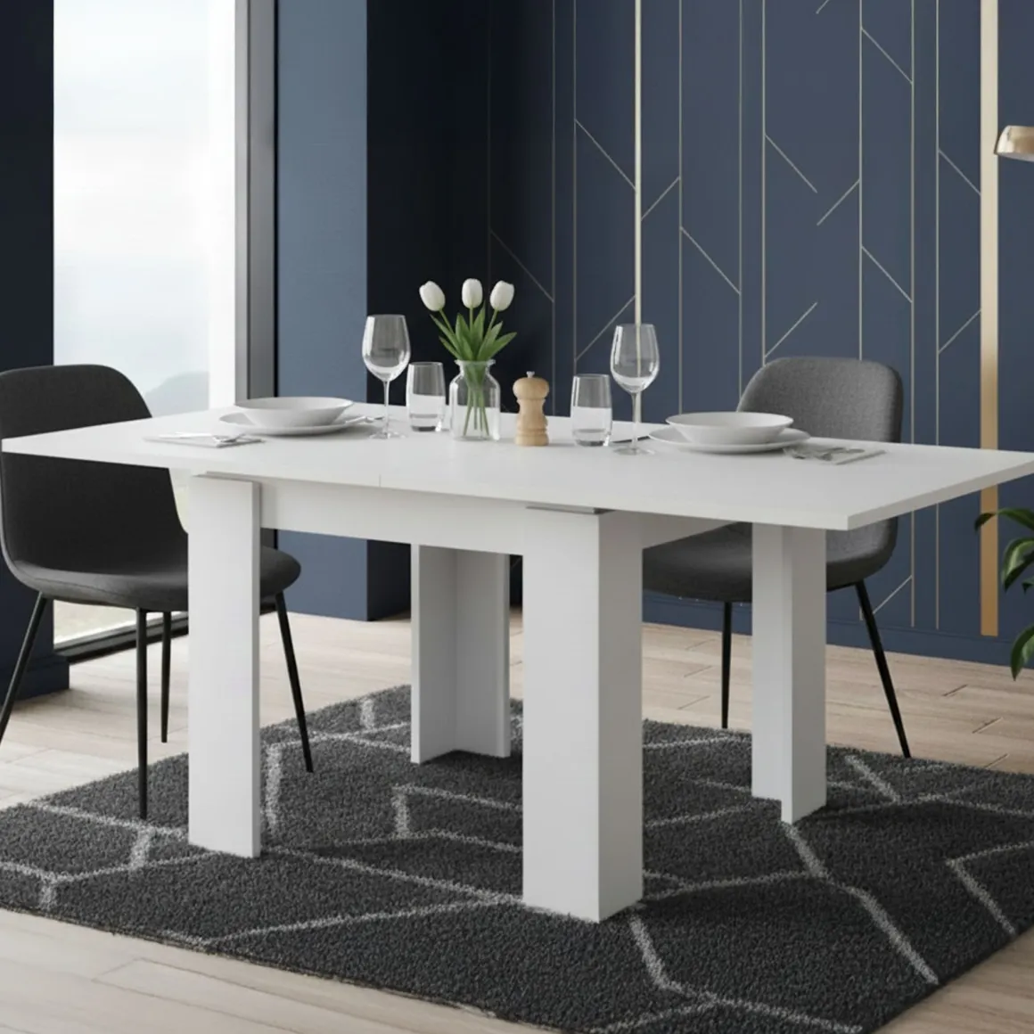 Tavolo Allungabile Bianco Allungabile Meccanismo Estensione a Libro 180x90x78h cm, Lunghezza Massima 180 cm - Popoli