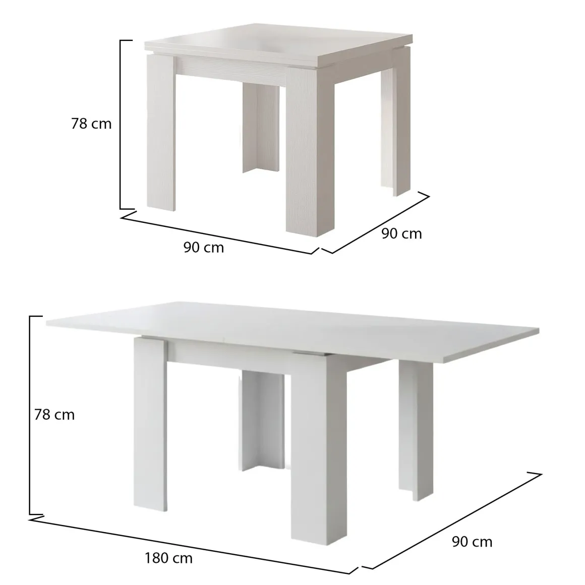 Tavolo Allungabile Bianco Allungabile Meccanismo Estensione a Libro 180x90x78h cm, Lunghezza Massima 180 cm - Popoli