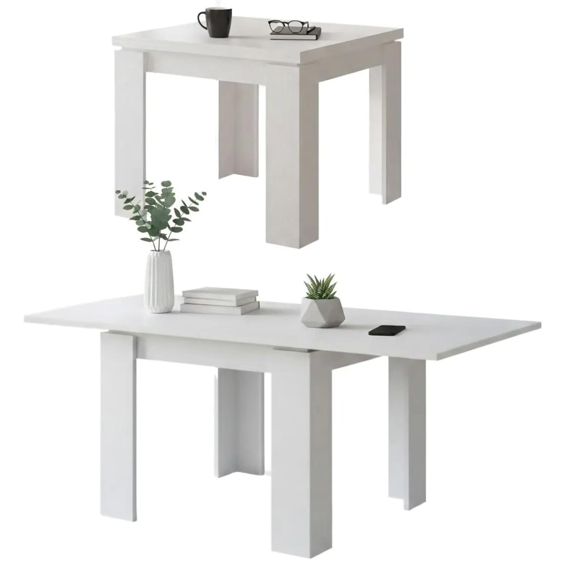 Tavolo Allungabile Bianco Allungabile Meccanismo Estensione a Libro 180x90x78h cm, Lunghezza Massima 180 cm - Popoli