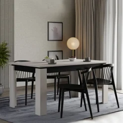 Tavoli Allungabili > Dmora Tavolo Allungabile Bianco Crema Nero 8 Posti Allungabile 160x90x77h cm, Meccanismo Estensione Allunga Centrale - Lajon Nero, Bianco Crema