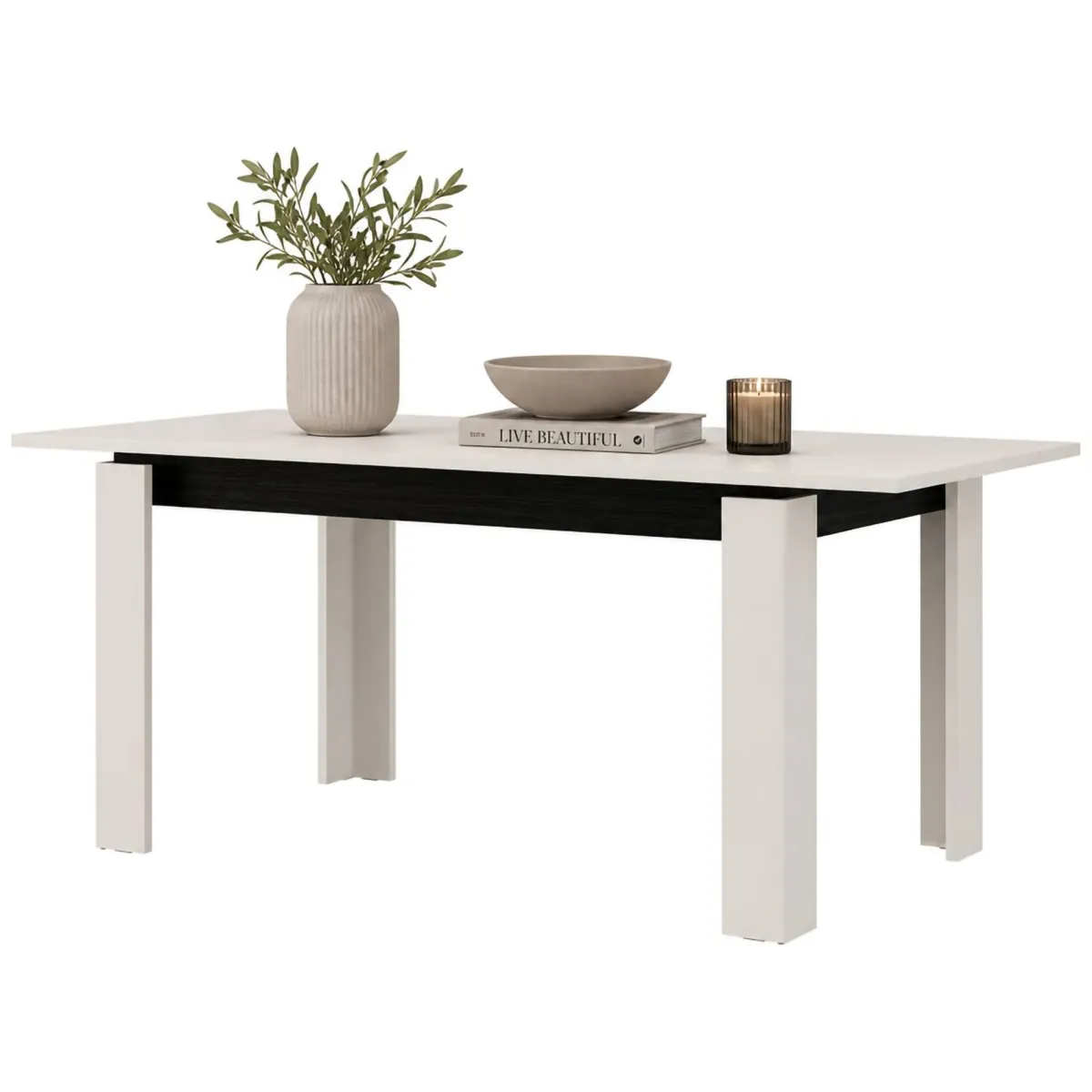 Tavoli Allungabili > Dmora Tavolo Allungabile Bianco Crema Nero 8 Posti Allungabile 160x90x77h cm, Meccanismo Estensione Allunga Centrale - Lajon Nero, Bianco Crema