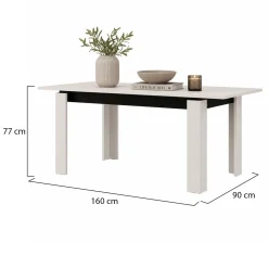 Tavoli Allungabili > Dmora Tavolo Allungabile Bianco Crema Nero 8 Posti Allungabile 160x90x77h cm, Meccanismo Estensione Allunga Centrale - Lajon Nero, Bianco Crema