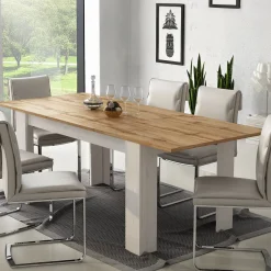 Tavoli Allungabili > Dmora Tavolo Allungabile Bianco Marrone Rovere Allungabile Meccanismo Estensione Allunga Centrale 220x90x75h cm - Campora Marrone Rovere, Bianco