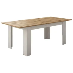 Tavoli Allungabili > Dmora Tavolo Allungabile Bianco Marrone Rovere Allungabile Meccanismo Estensione Allunga Centrale 220x90x75h cm - Campora Marrone Rovere, Bianco