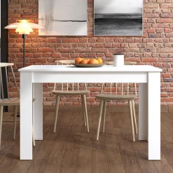 Tavolo Allungabile Bianco Opaco 8 Posti Allungabile 120x80x76h cm, Meccanismo Estensione Allunga Centrale - Marudo