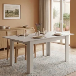 Tavolo Allungabile Bianco Opaco 8 Posti Allungabile 120x80x76h cm, Meccanismo Estensione Allunga Centrale - Marudo