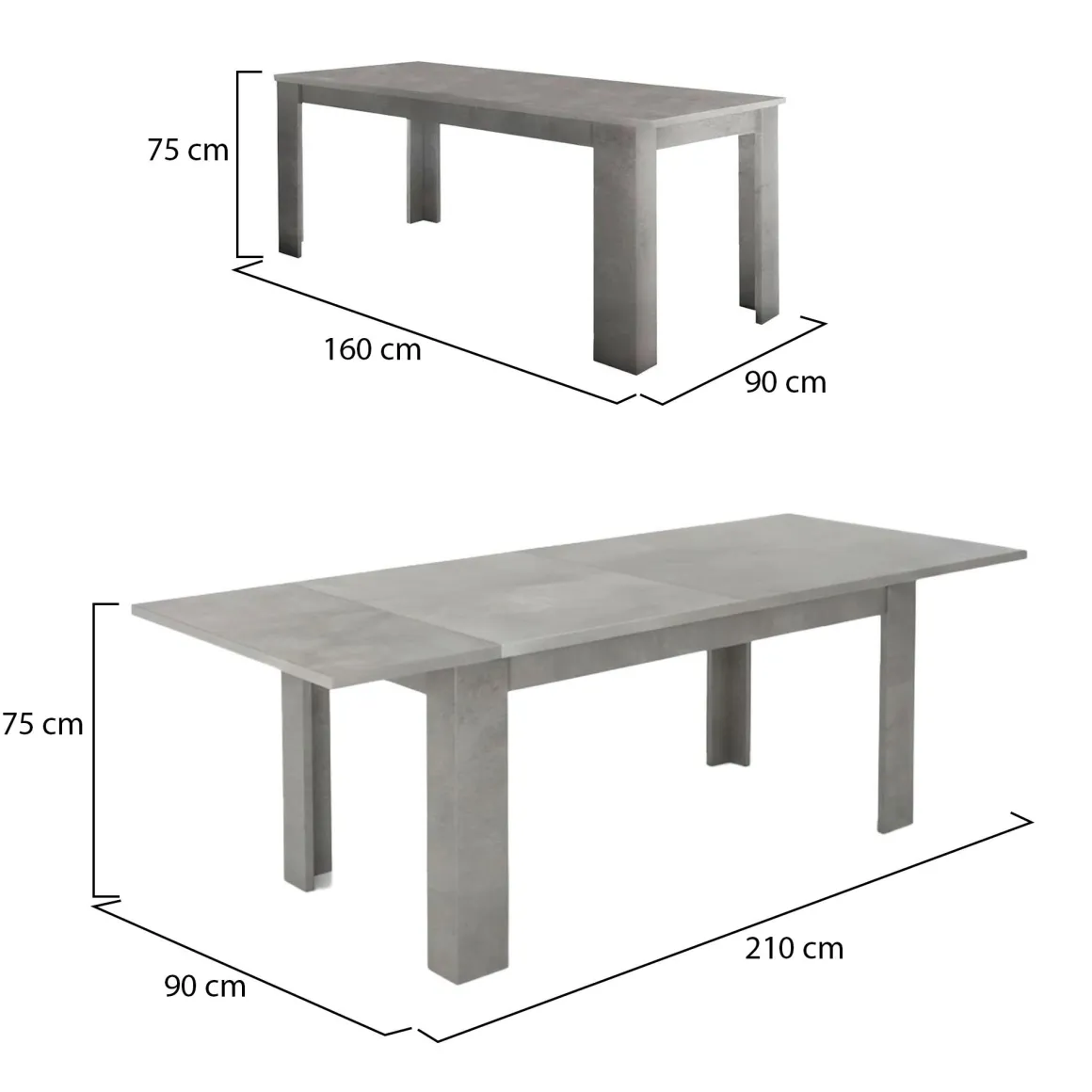 Tavolo allungabile grande 8-12 posti 160/210x90cm grigio - Agenore