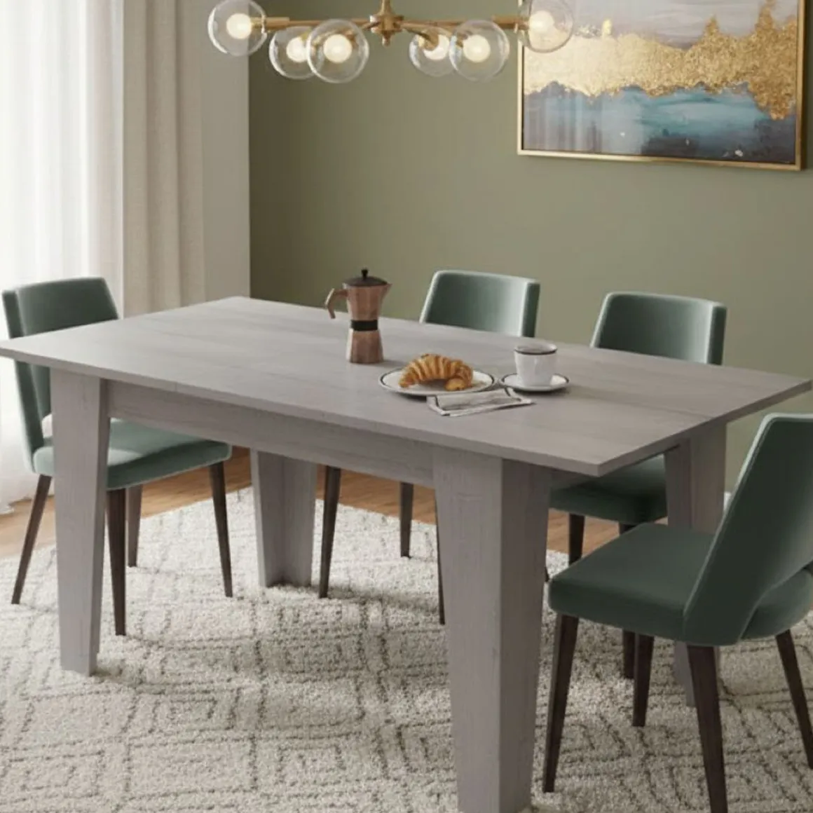 Tavolo Allungabile Grigio Cemento Allungabile Meccanismo Estensione Allunga Centrale 160x80x78h cm, Lunghezza Massima 160 cm - Pizzoli