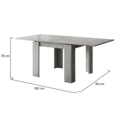Tavolo Allungabile Grigio Cemento Allungabile Meccanismo Estensione a Libro 180x90x78h cm, Lunghezza Massima 180 cm - Popoli