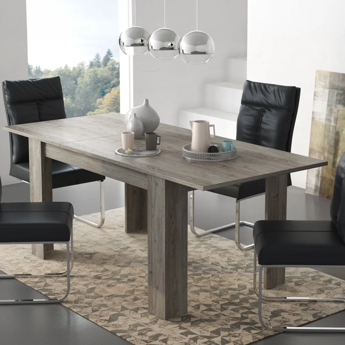 Tavoli Allungabili > Dmora Tavolo Allungabile Allungabile Meccanismo Estensione Allunga Centrale 200x90x75h cm, Lunghezza Massima 200 cm - Marene Grigio Rovere grigio