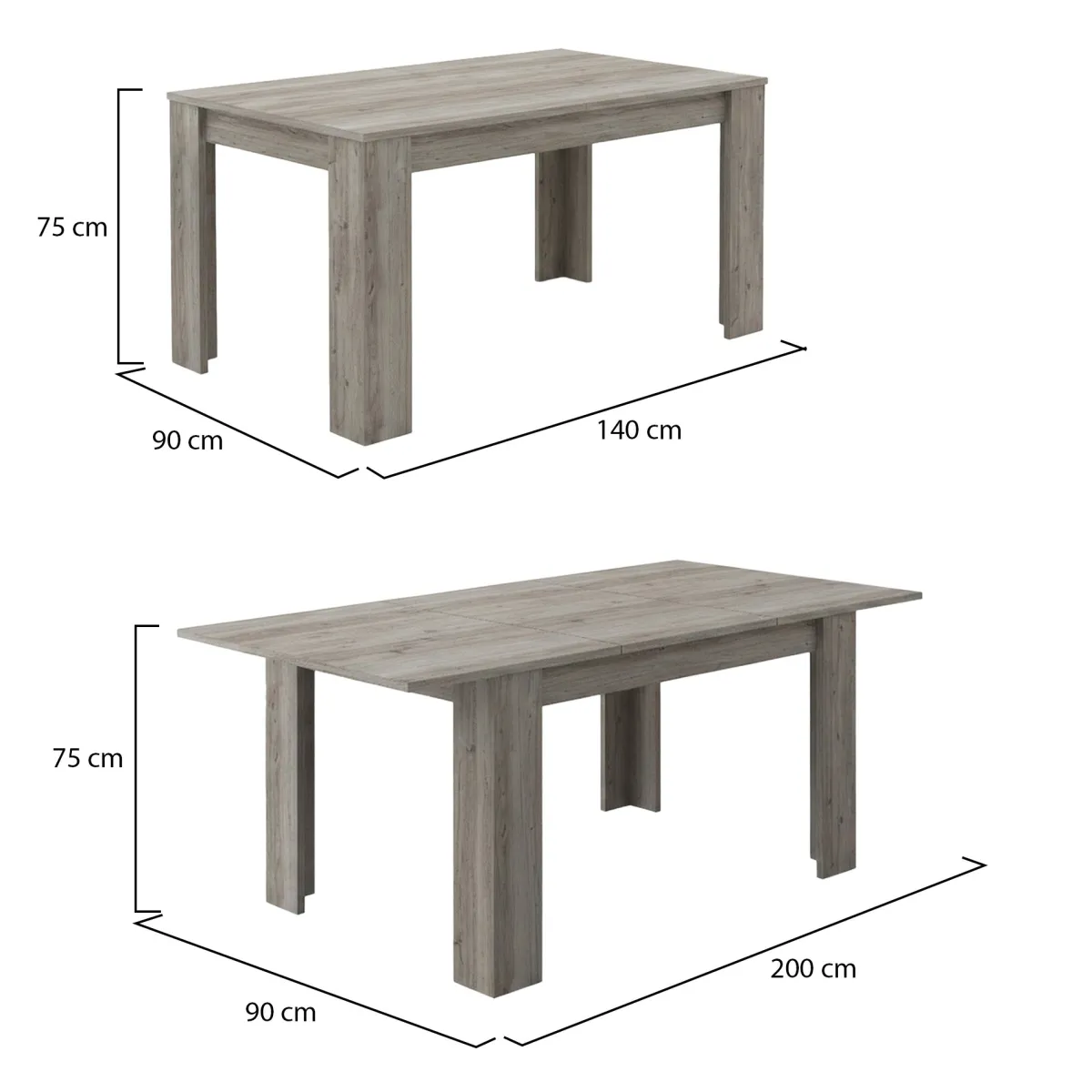 Tavoli Allungabili > Dmora Tavolo Allungabile Allungabile Meccanismo Estensione Allunga Centrale 200x90x75h cm, Lunghezza Massima 200 cm - Marene Grigio Rovere grigio