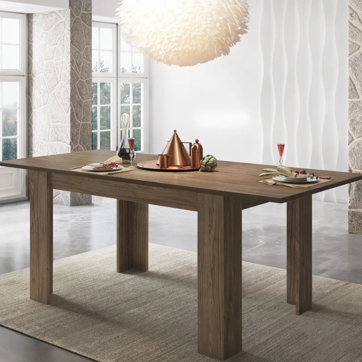 Tavolo Allungabile Marrone Rovere Allungabile Meccanismo Estensione Allunga Centrale 200x90x75h cm, Lunghezza Massima 200 cm - Marene