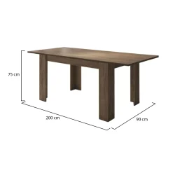 Tavolo Allungabile Marrone Rovere Allungabile Meccanismo Estensione Allunga Centrale 200x90x75h cm, Lunghezza Massima 200 cm - Marene