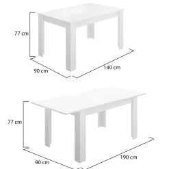 Tavolo allungabile moderno 6-8 posti 140/190x90cm bianco lucido - Dencio