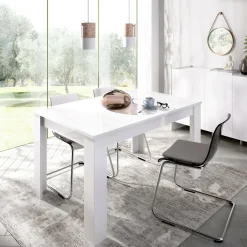 Tavolo allungabile moderno 6-8 posti 140/190x90cm bianco lucido - Dencio
