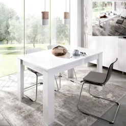 Tavolo allungabile moderno 6-8 posti 140/190x90cm bianco lucido - Dencio