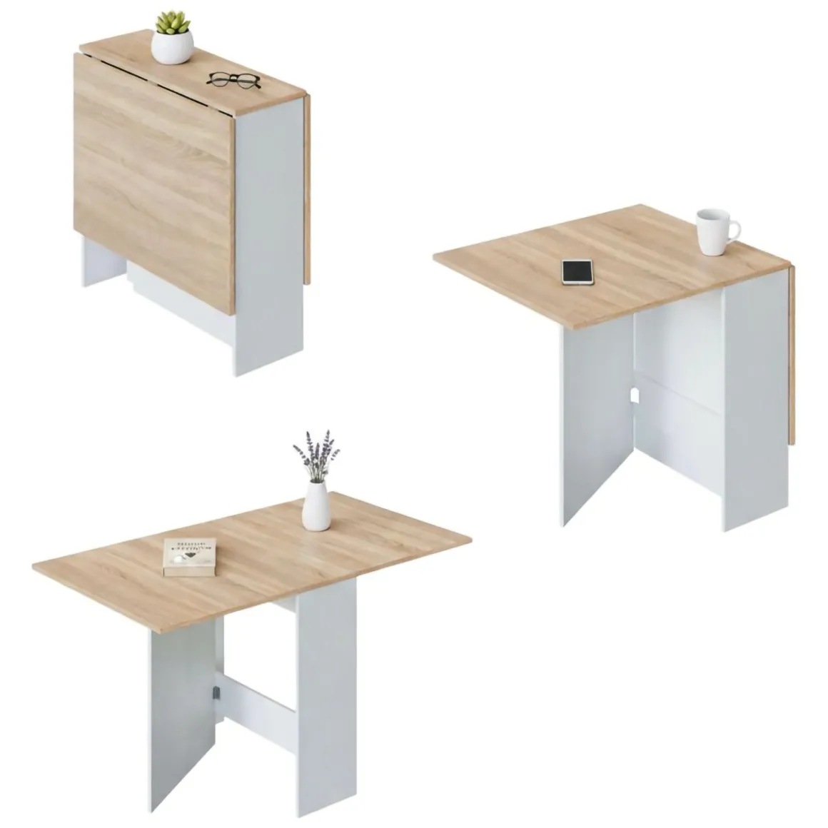 Tavolo allungabile piccolo 2-4 posti 31x77cm bianco e rovere - Arid