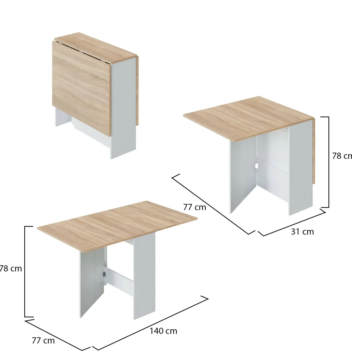 Tavolo allungabile piccolo 2-4 posti 31x77cm bianco e rovere - Arid
