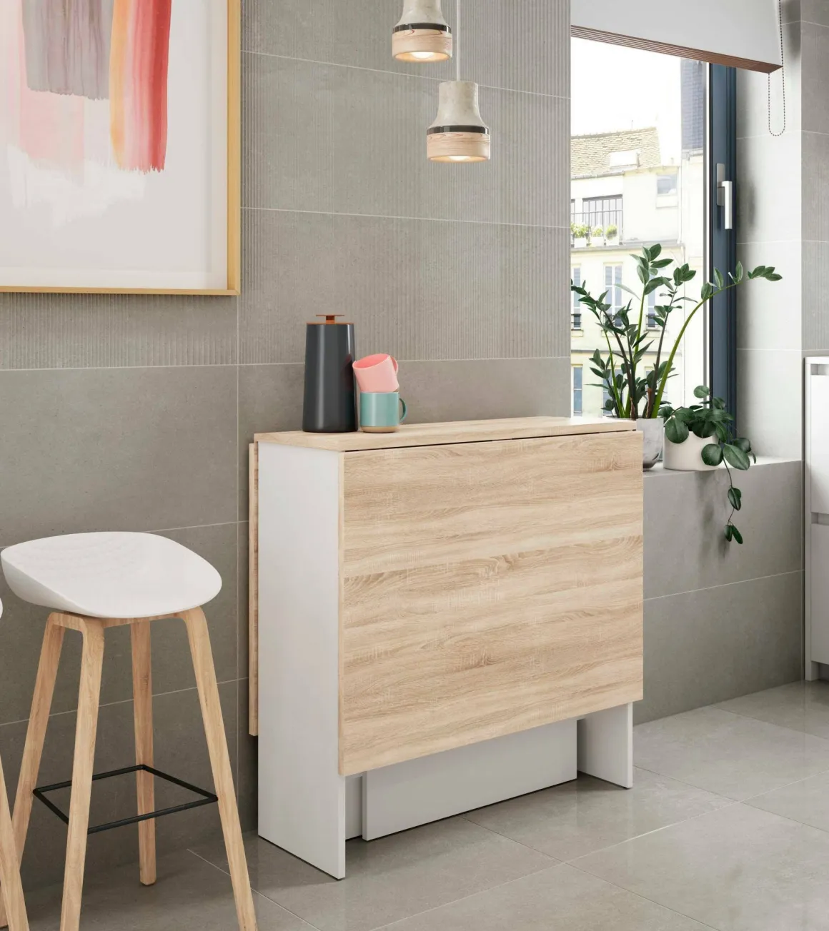 Tavolo allungabile piccolo 2-4 posti 31x77cm bianco e rovere - Arid
