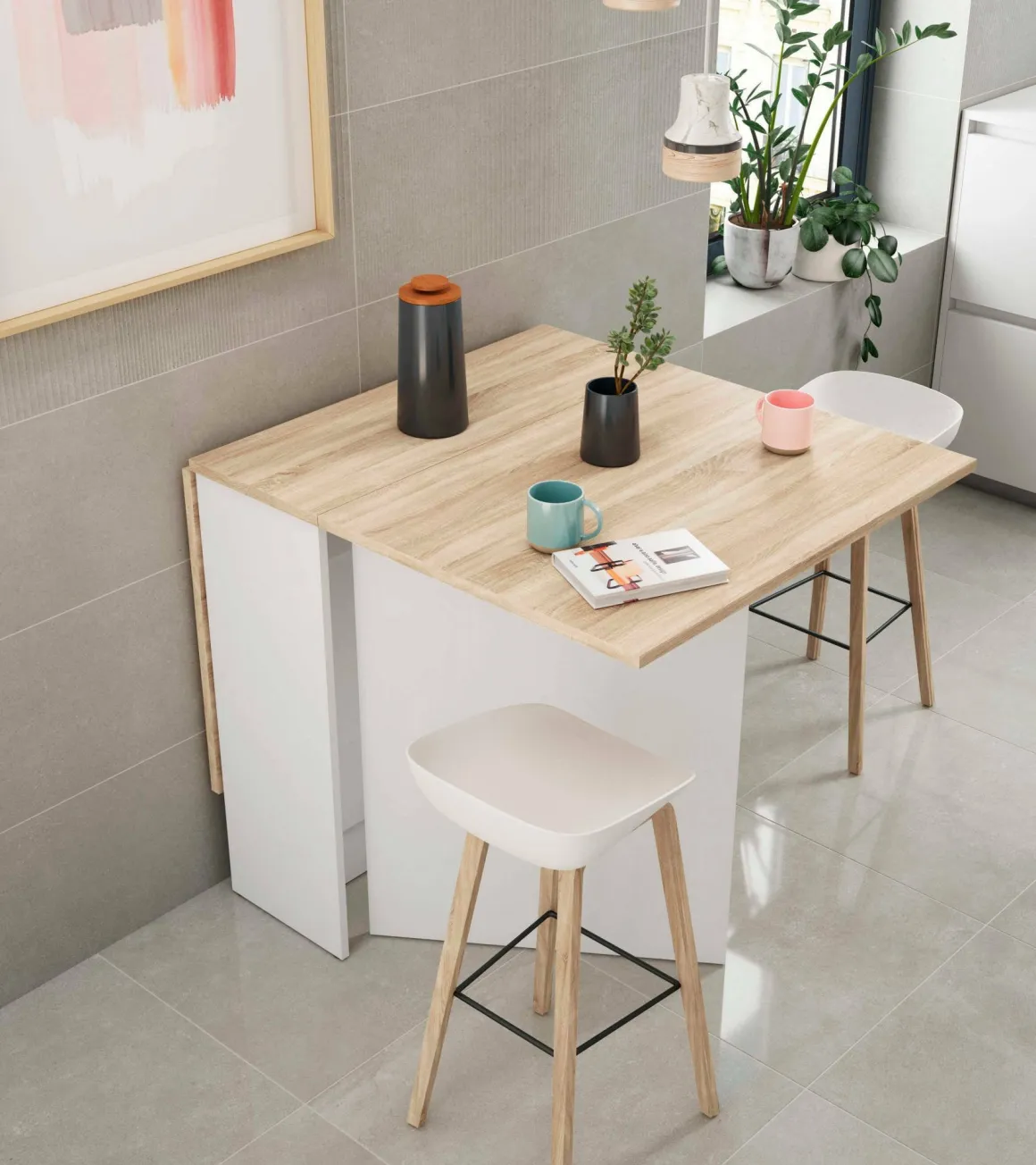 Tavolo allungabile piccolo 2-4 posti 31x77cm bianco e rovere - Arid