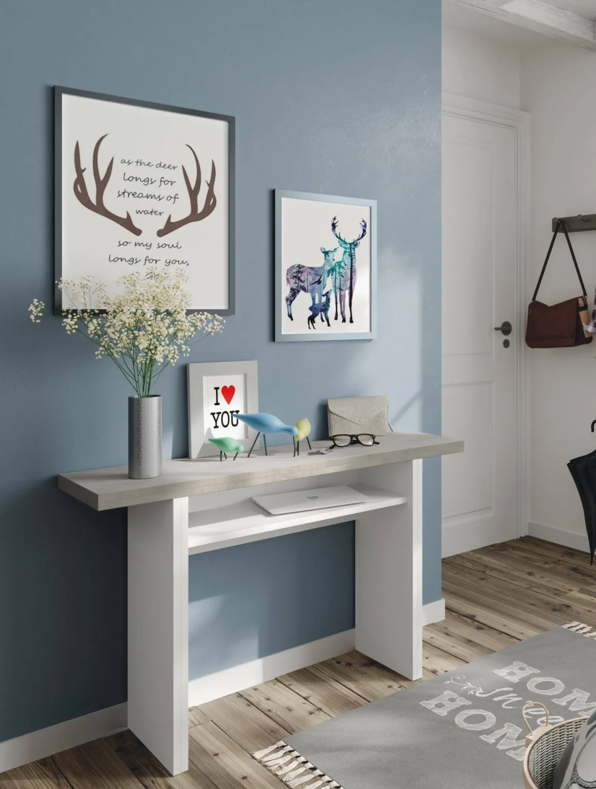 Tavolo allungabile 2-4 posti 120x35cm bianco e cemento - Arila