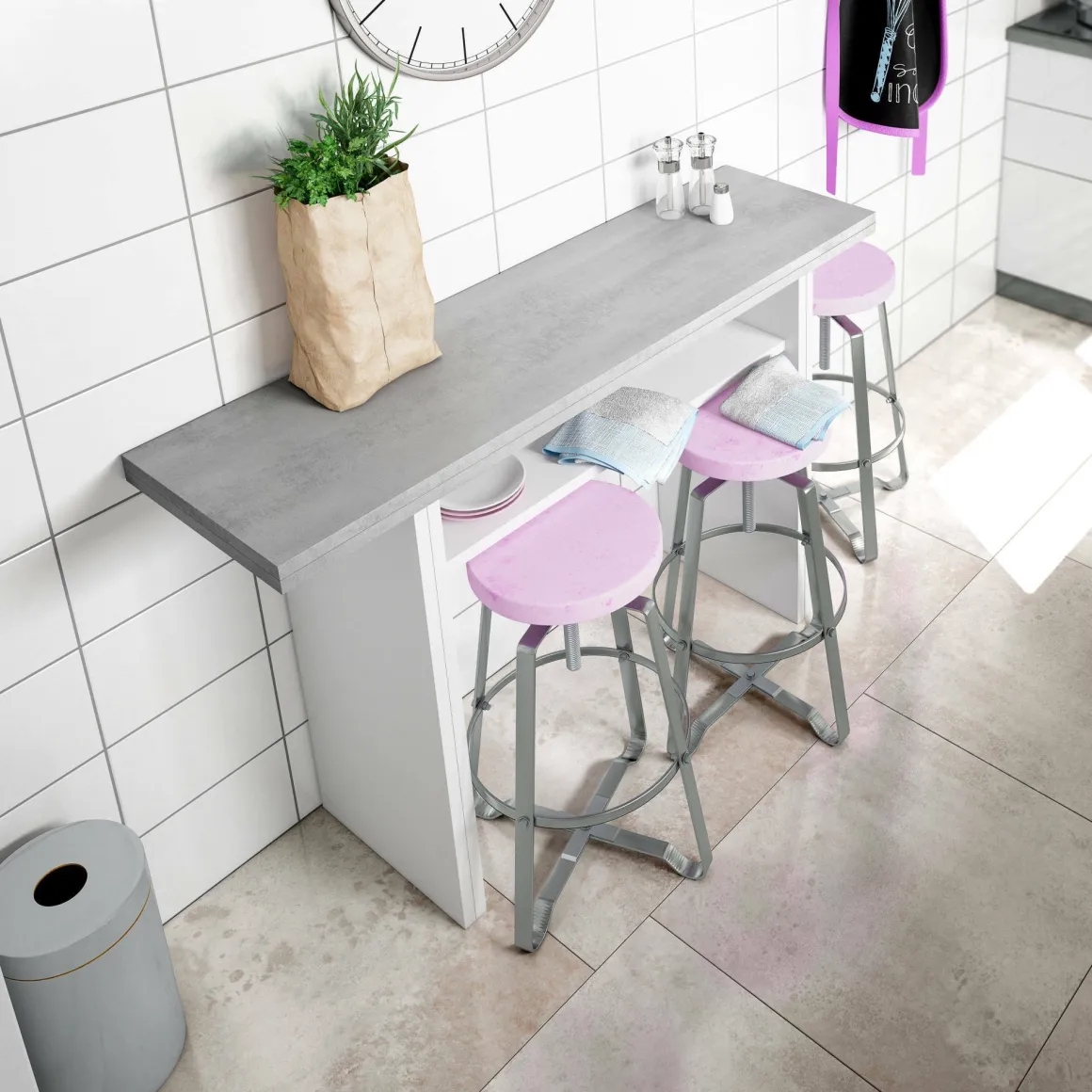 Tavolo allungabile 2-4 posti 120x35cm bianco e cemento - Arila