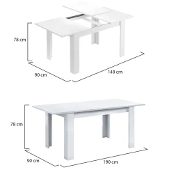 Tavolo allungabile 6-8 posti 140/190x90cm bianco - Abudula