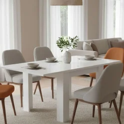 Tavoli Allungabili|Cucina > Dmora Tavolo allungabile 6-8 posti 90x90cm - Airin Bianco Lucido