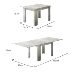 Tavolo allungabile 6-8 posti 90x90cm cemento - Airin